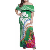 Marshall Islands Kwajalein Atoll Family Matching Off Shoulder Maxi Dress and Hawaiian Shirt Curves Polynesian Mix Tropical Flowers