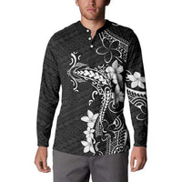 Black Hawaii Button Sweatshirt Hammerhead Shark Tattoo Curve Polynesian - Polynesian Pride