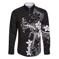 Black Hawaii Family Matching Long Sleeve Bodycon Dress and Hawaiian Shirt Hammerhead Shark Tattoo Curve Polynesian - Polynesian Pride