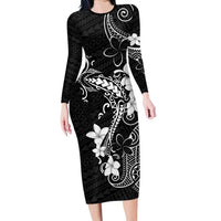 Black Hawaii Family Matching Long Sleeve Bodycon Dress and Hawaiian Shirt Hammerhead Shark Tattoo Curve Polynesian - Polynesian Pride