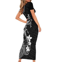 Black Hawaii Family Matching Short Sleeve Bodycon Dress and Hawaiian Shirt Hammerhead Shark Tattoo Curve Polynesian - Polynesian Pride