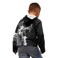 Black Hawaii Kid Hoodie Hammerhead Shark Tattoo Curve Polynesian - Polynesian Pride
