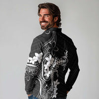 Black Hawaii Long Sleeve Polo Shirt Hammerhead Shark Tattoo Curve Polynesian - Polynesian Pride