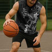 Black Hawaii Sleeveless Hoodie Hammerhead Shark Tattoo Curve Polynesian - Polynesian Pride