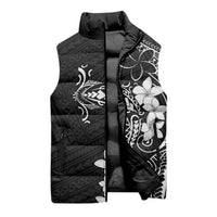 Black Hawaii Sleeveless Puffer Jacket Hammerhead Shark Tattoo Curve Polynesian - Polynesian Pride