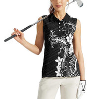 Black Hawaii Women Sleeveless Polo Shirt Hammerhead Shark Tattoo Curve Polynesian - Polynesian Pride