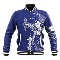 Blue Hawaii Baseball Jacket Hammerhead Shark Tattoo Curve Polynesian - Polynesian Pride