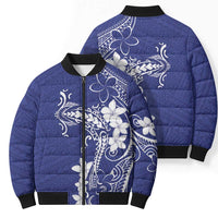 Blue Hawaii Bomber Puffer Jacket Hammerhead Shark Tattoo Curve Polynesian - Polynesian Pride