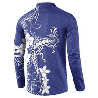 Blue Hawaii Button Sweatshirt Hammerhead Shark Tattoo Curve Polynesian - Polynesian Pride