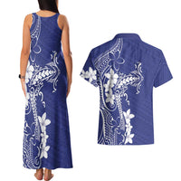 Blue Hawaii Couples Matching Tank Maxi Dress and Hawaiian Shirt Hammerhead Shark Tattoo Curve Polynesian - Polynesian Pride