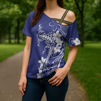 Blue Hawaii Cross Shoulder Shirt Hammerhead Shark Tattoo Curve Polynesian - Polynesian Pride