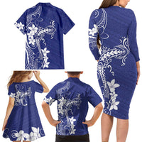 Blue Hawaii Family Matching Long Sleeve Bodycon Dress and Hawaiian Shirt Hammerhead Shark Tattoo Curve Polynesian - Polynesian Pride