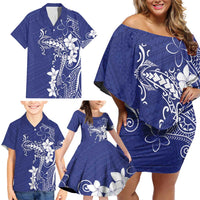 Blue Hawaii Family Matching Off Shoulder Short Dress and Hawaiian Shirt Hammerhead Shark Tattoo Curve Polynesian - Polynesian Pride