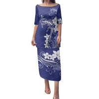 Blue Hawaii Family Matching Puletasi and Hawaiian Shirt Hammerhead Shark Tattoo Curve Polynesian - Polynesian Pride