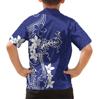 Blue Hawaii Kid Hawaiian Shirt Hammerhead Shark Tattoo Curve Polynesian - Polynesian Pride