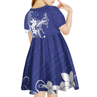 Blue Hawaii Kid Short Sleeve Dress Hammerhead Shark Tattoo Curve Polynesian - Polynesian Pride