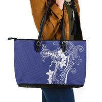 Blue Hawaii Leather Tote Bag Hammerhead Shark Tattoo Curve Polynesian - Polynesian Pride