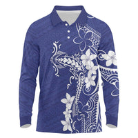 Blue Hawaii Long Sleeve Polo Shirt Hammerhead Shark Tattoo Curve Polynesian - Polynesian Pride
