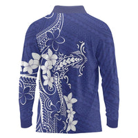 Blue Hawaii Long Sleeve Polo Shirt Hammerhead Shark Tattoo Curve Polynesian - Polynesian Pride