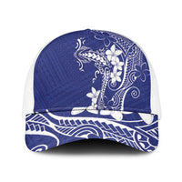 Blue Hawaii Mesh Trucker Cap Hammerhead Shark Tattoo Curve Polynesian LT14 One Size White Blue - Polynesian Pride