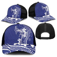 Blue Hawaii Mesh Trucker Cap Hammerhead Shark Tattoo Curve Polynesian LT14 - Polynesian Pride