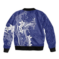 Blue Hawaii Sleeve Zip Bomber Jacket Hammerhead Shark Tattoo Curve Polynesian - Polynesian Pride
