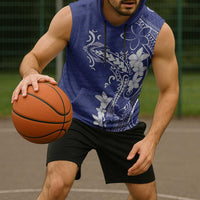 Blue Hawaii Sleeveless Hoodie Hammerhead Shark Tattoo Curve Polynesian - Polynesian Pride