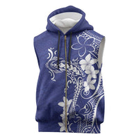 Blue Hawaii Sleeveless Zip Hoodie Hammerhead Shark Tattoo Curve Polynesian LT14 Blue - Polynesian Pride