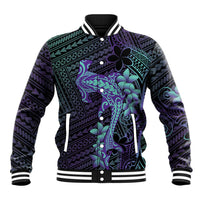 Purple Paradise Hawaii Baseball Jacket Hammerhead Shark Tattoo Curve Polynesian - Polynesian Pride