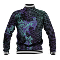 Purple Paradise Hawaii Baseball Jacket Hammerhead Shark Tattoo Curve Polynesian - Polynesian Pride