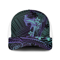 Purple Paradise Hawaii Baseball Net Cap Hammerhead Shark Tattoo Curve Polynesian LT14 One Size White Purple - Polynesian Pride