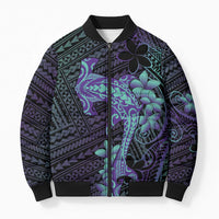Purple Paradise Hawaii Bomber Puffer Jacket Hammerhead Shark Tattoo Curve Polynesian - Polynesian Pride