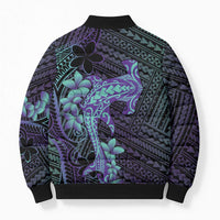 Purple Paradise Hawaii Bomber Puffer Jacket Hammerhead Shark Tattoo Curve Polynesian - Polynesian Pride