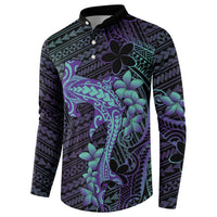 Purple Paradise Hawaii Button Sweatshirt Hammerhead Shark Tattoo Curve Polynesian - Polynesian Pride