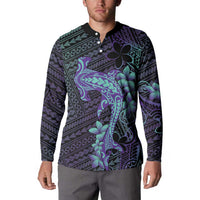 Purple Paradise Hawaii Button Sweatshirt Hammerhead Shark Tattoo Curve Polynesian - Polynesian Pride