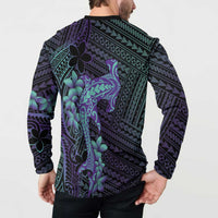 Purple Paradise Hawaii Button Sweatshirt Hammerhead Shark Tattoo Curve Polynesian - Polynesian Pride