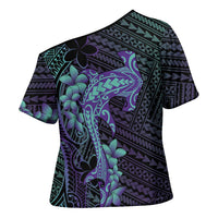 Purple Paradise Hawaii Cross Shoulder Shirt Hammerhead Shark Tattoo Curve Polynesian - Polynesian Pride