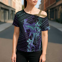 Purple Paradise Hawaii Cross Shoulder Shirt Hammerhead Shark Tattoo Curve Polynesian - Polynesian Pride
