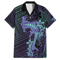 Purple Paradise Hawaii Family Matching Off The Shoulder Long Sleeve Dress and Hawaiian Shirt Hammerhead Shark Tattoo Curve Polynesian - Polynesian Pride