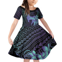 Purple Paradise Hawaii Family Matching Off Shoulder Short Dress and Hawaiian Shirt Hammerhead Shark Tattoo Curve Polynesian - Polynesian Pride