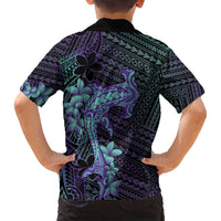 Purple Paradise Hawaii Family Matching Puletasi and Hawaiian Shirt Hammerhead Shark Tattoo Curve Polynesian - Polynesian Pride