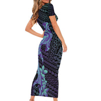 Purple Paradise Hawaii Family Matching Short Sleeve Bodycon Dress and Hawaiian Shirt Hammerhead Shark Tattoo Curve Polynesian - Polynesian Pride