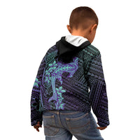 Purple Paradise Hawaii Kid Hoodie Hammerhead Shark Tattoo Curve Polynesian - Polynesian Pride