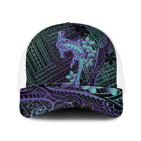 Purple Paradise Hawaii Mesh Trucker Cap Hammerhead Shark Tattoo Curve Polynesian LT14 One Size White Purple - Polynesian Pride