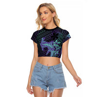 Purple Paradise Hawaii Raglan Cropped T Shirt Hammerhead Shark Tattoo Curve Polynesian - Polynesian Pride