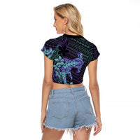 Purple Paradise Hawaii Raglan Cropped T Shirt Hammerhead Shark Tattoo Curve Polynesian - Polynesian Pride