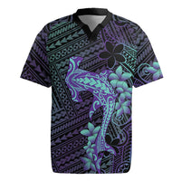 Purple Paradise Hawaii Rugby Jersey Hammerhead Shark Tattoo Curve Polynesian - Polynesian Pride