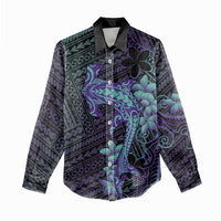 Purple Paradise Hawaii Women Casual Shirt Hammerhead Shark Tattoo Curve Polynesian - Polynesian Pride