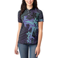 Purple Paradise Hawaii Women Polo Shirt Hammerhead Shark Tattoo Curve Polynesian - Polynesian Pride