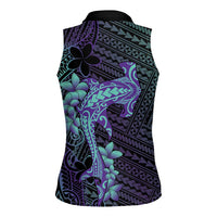 Purple Paradise Hawaii Women Sleeveless Polo Shirt Hammerhead Shark Tattoo Curve Polynesian - Polynesian Pride